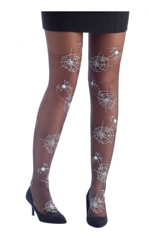 Collant noir toile d'araignée blanche
