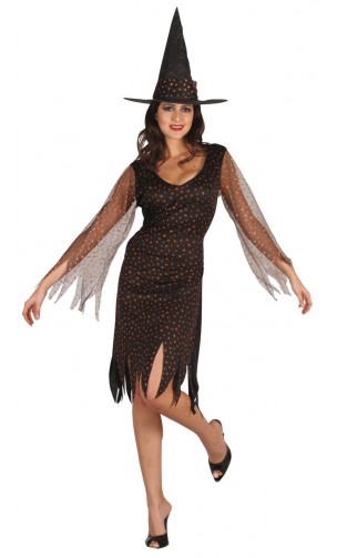 Costume sorcière étoilé orange