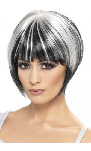 Perruque courte noire et blanc