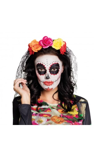 Serre tête la madrina multicolore, halloween méxicain, dia de los muertos