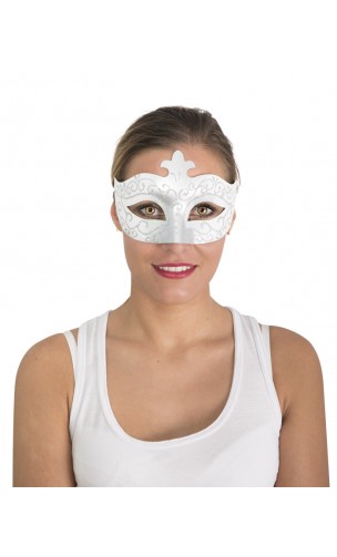 Masque loup vénitien, baroque argent et blanc pour homme et femme en vente