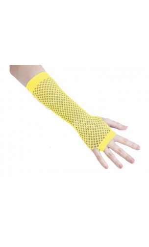 Gants mitaines résille jaune fluo pour déguisement