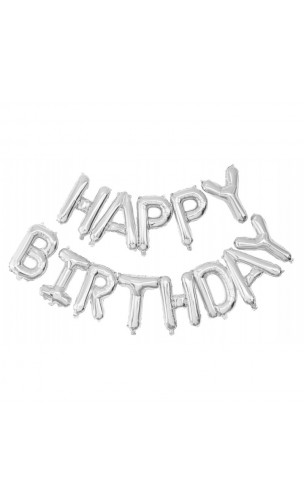 Ballon happy birthday de 306cm métallisé argenté en vente