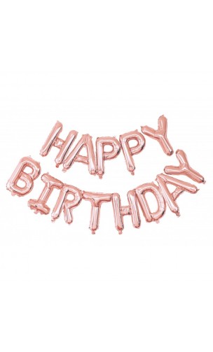 Ballon Happy Birthday métallisé rose gold