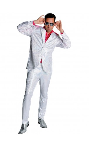 Location costume disco blanc à paillettes argenté année 80 pour homme