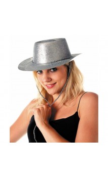 Chapeau cowboy paillette argenté