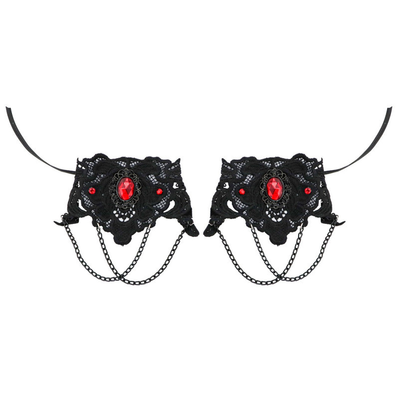 Manchette gothique noire avec pierre rouge