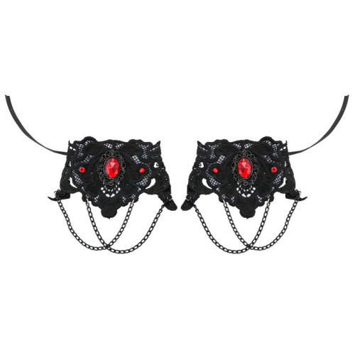 Manchette gothique noire avec pierre rouge