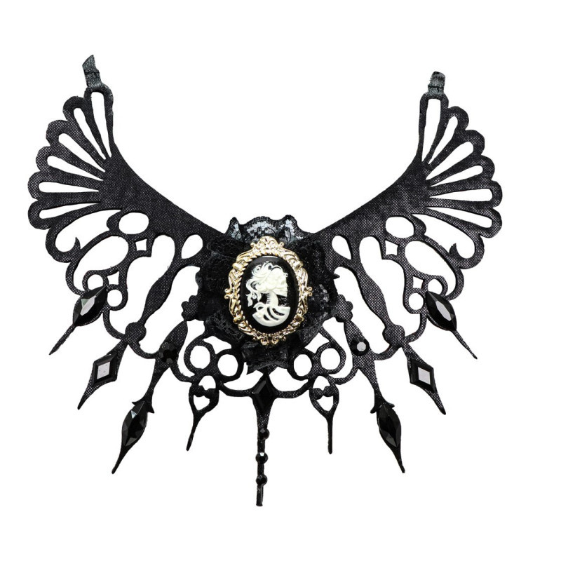Collier tour de cou gothique noir avec camée