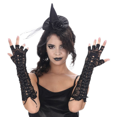 Gants punk, gothique en dentelle à lacets