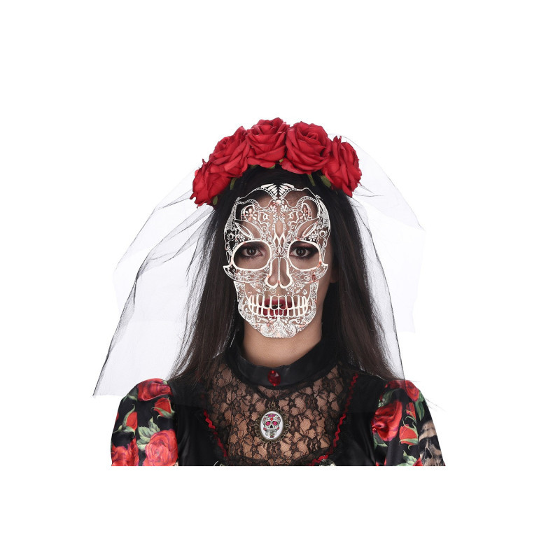 Coiffe La Catrina rouge avec voile