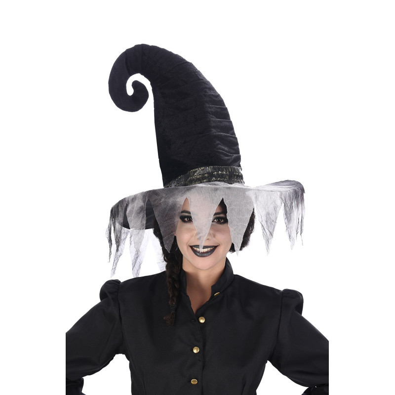 Chapeau sorcière luxe en velours noir et gris