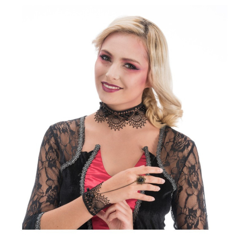 Set ras de cou, bracelet et bague en dentelle