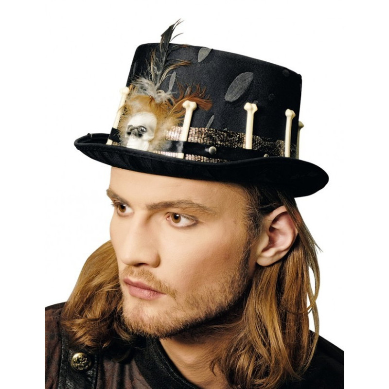 Haut de forme avec tête de mort et os