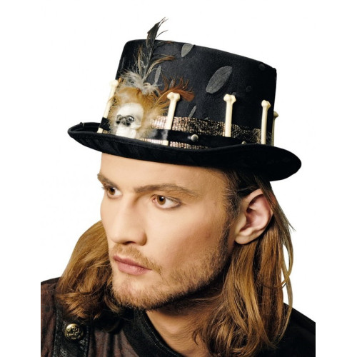 Haut de forme avec tête de mort et os