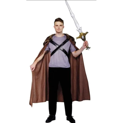 Cape viking marron avec fourrure épaisse et lanières en simili cuir en vente chez Be Happy