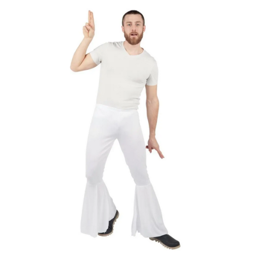Pantalon disco patte d'éléphant blanc adulte