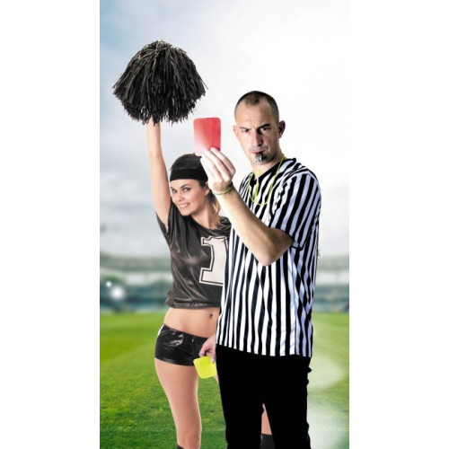 Déguisement t-shirt arbitre de football, arbitre sportif adulte noir et blanc en vente chez Be Happy