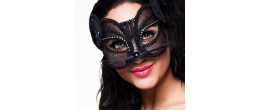 Masque loup chat noir en dentelle pour adulte en vente