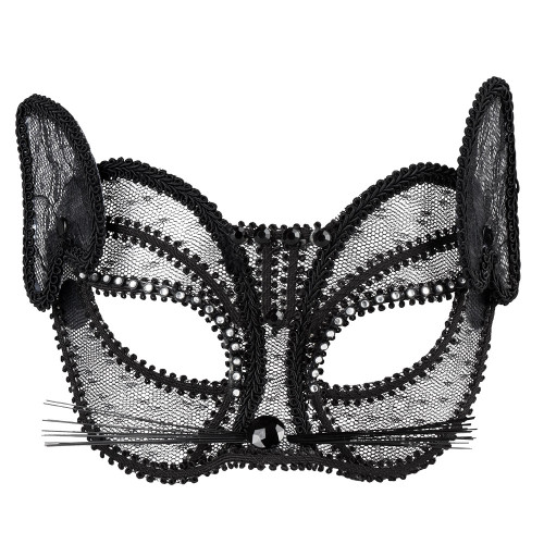 Masque loup chat noir en dentelle pour adulte en vente