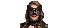 Masque loup chat noir en dentelle pour adulte en vente