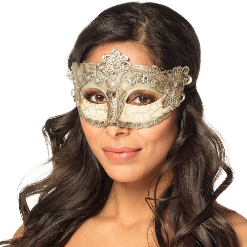 Masque loup baroque écru pour déguisement Versailles, Venise, Bal masqué ou carnaval en vente chez Be Happy