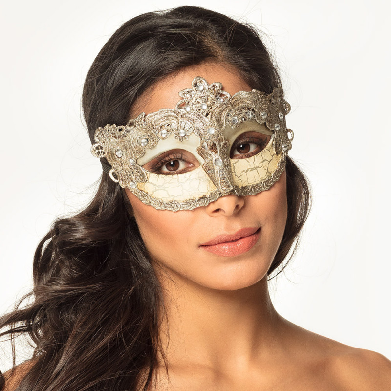 Masque loup baroque écru pour déguisement Versailles, Venise, Bal masqué ou carnaval en vente chez Be Happy