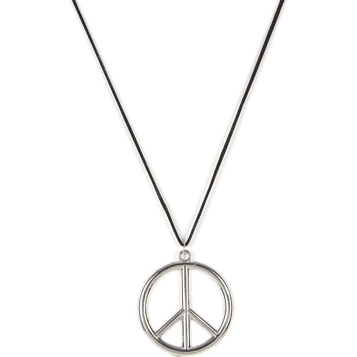 Collier hippie année 60 peace and love en métal argenté pour homme et femme en vente chez Be Happy