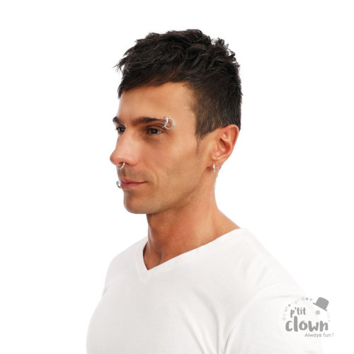 Vente faux piercing en anneaux argenté pour déguisement rock, punk, rebelle, biker, gangster