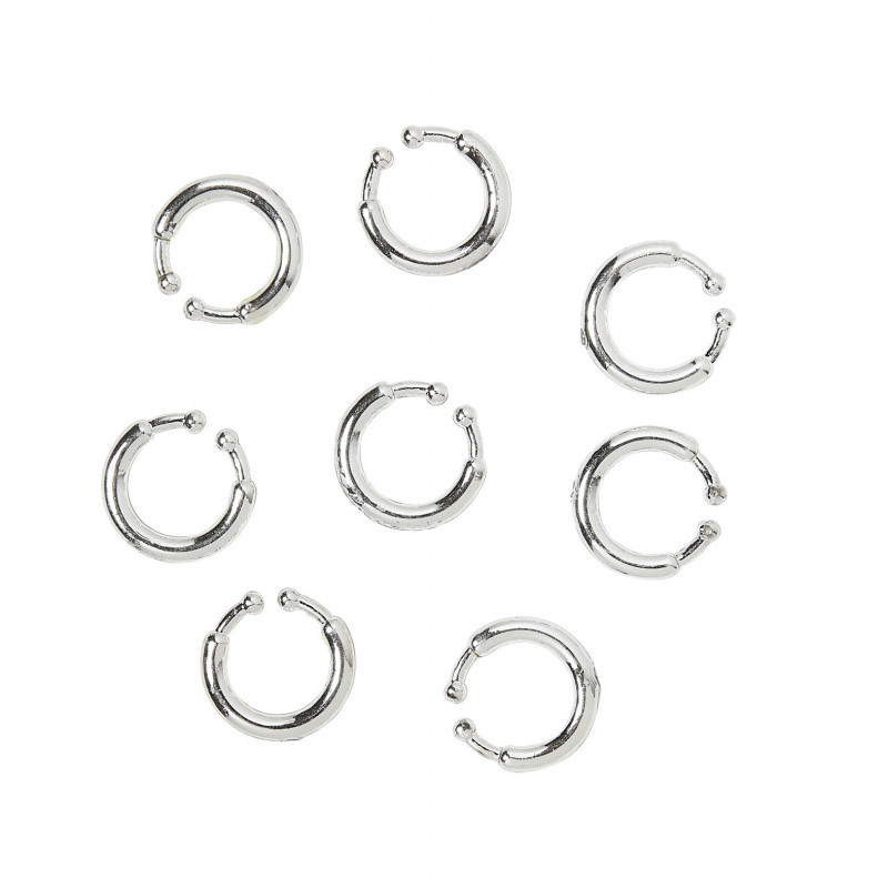 Vente faux piercing en anneaux argenté pour déguisement rock, punk, rebelle, biker, gangster