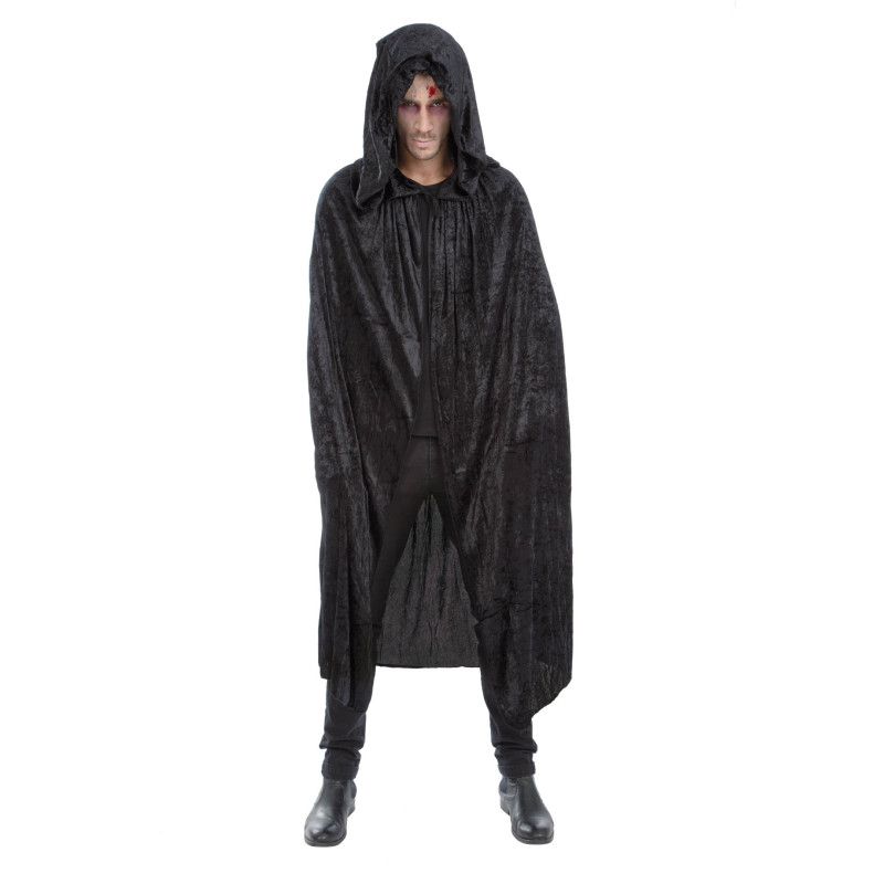 Cape à capuche noire luxe 182cm