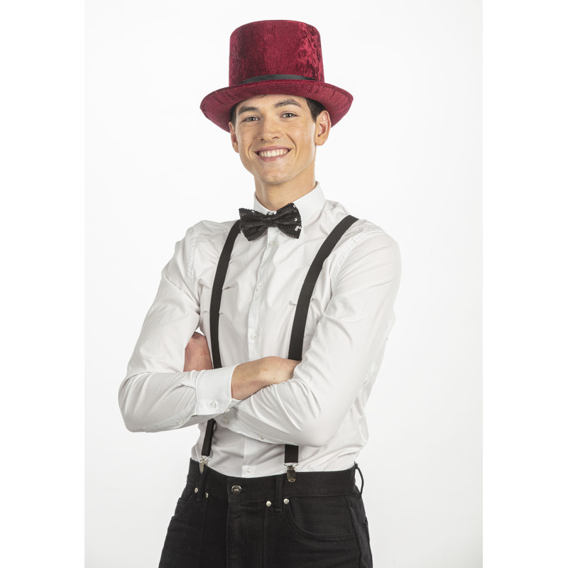 Chapeau haut de forme luxe bordeaux velours en vente.