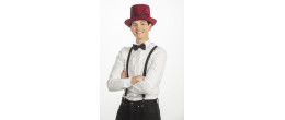 Chapeau haut de forme luxe bordeaux velours en vente.