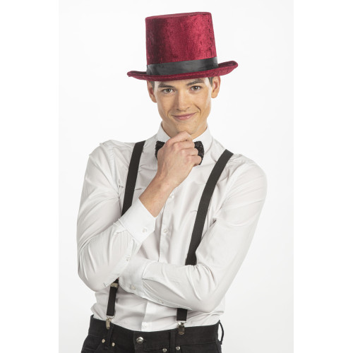 Chapeau haut de forme luxe bordeaux velours en vente.