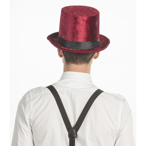 Chapeau haut de forme luxe bordeaux velours en vente.