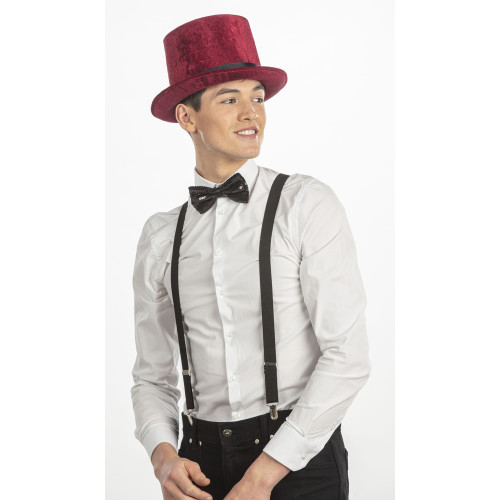 Chapeau haut de forme luxe bordeaux velours en vente.