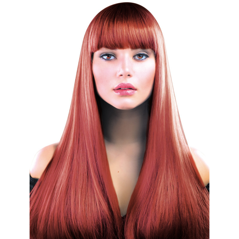 Perruque rousse, black widow, veuve noire avec frange en vente