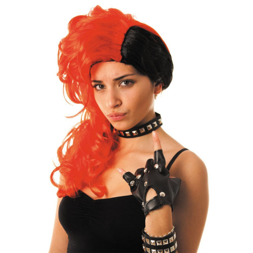 Perruque rockeur, bikeuse, punk, rebelle, amy whinehouse bicolore noir et rouge en vente