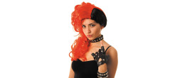 Perruque rockeur, bikeuse, punk, rebelle, amy whinehouse bicolore noir et rouge en vente