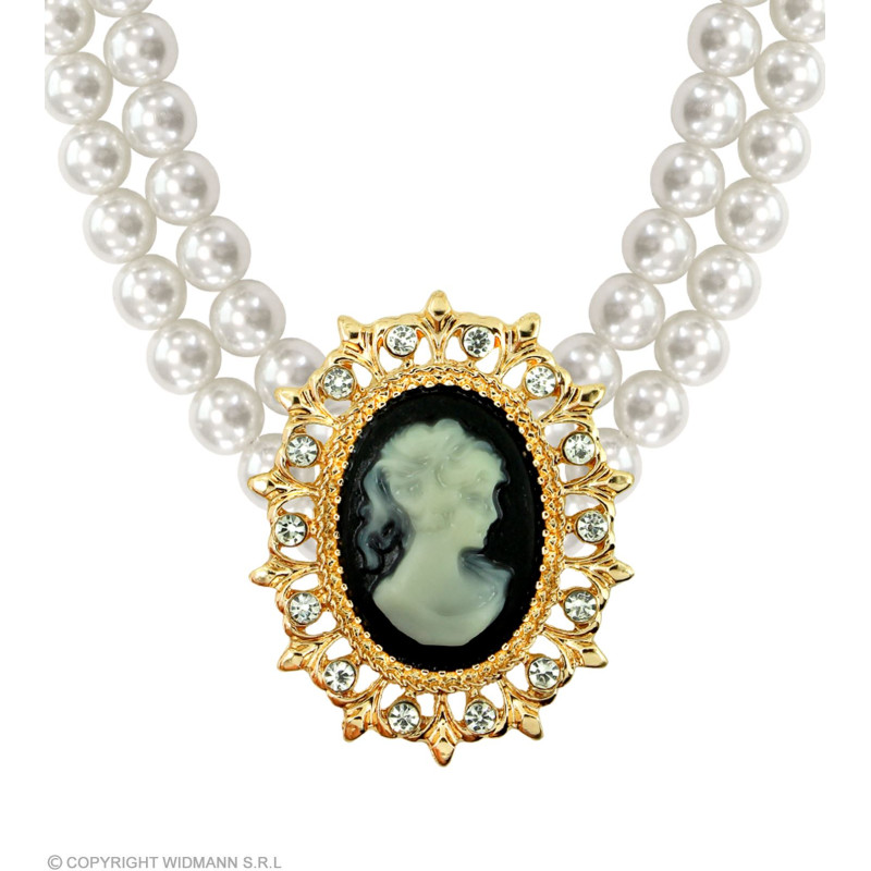 Collier ras de cou d'époque 17ème siècle, victorienne ou 1900 en perles nacré et pendentif doré.