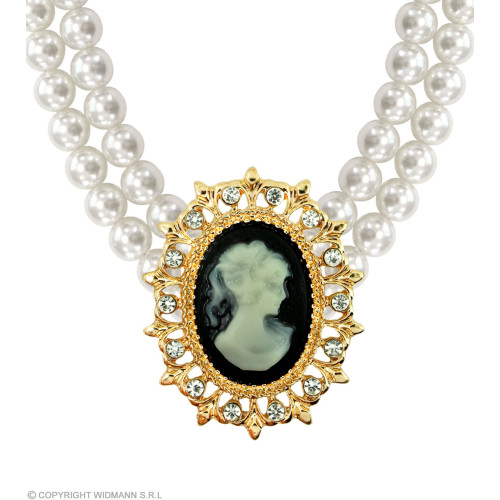 Collier ras de cou d'époque 17ème siècle, victorienne ou 1900 en perles nacré et pendentif doré.