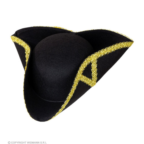 Chapeau tricorne époque 17ème siècle couleur noir et doré en vente.