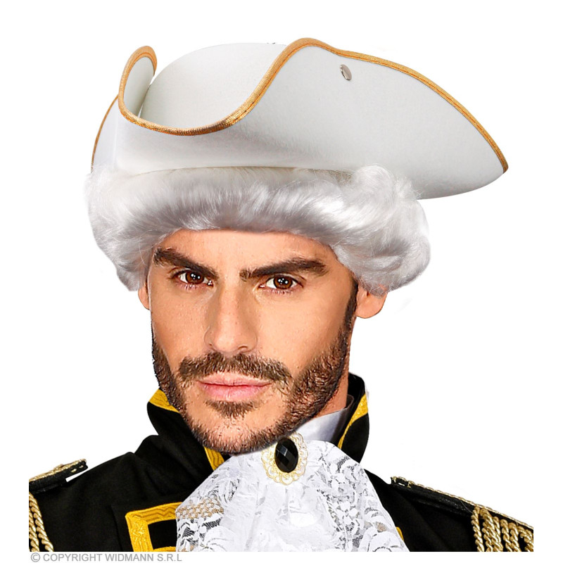 Chapeau tricorne blanc avec bord doré
