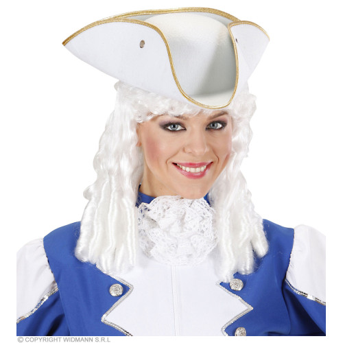 Chapeau tricorne blanc avec bord doré