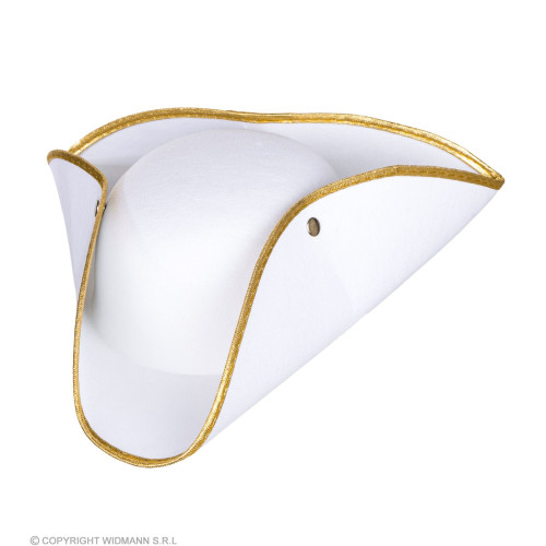 Chapeau tricorne blanc avec bord doré