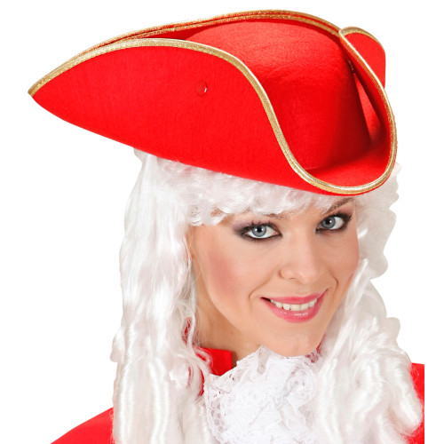 Chapeau tricorne rouge avec bord doré