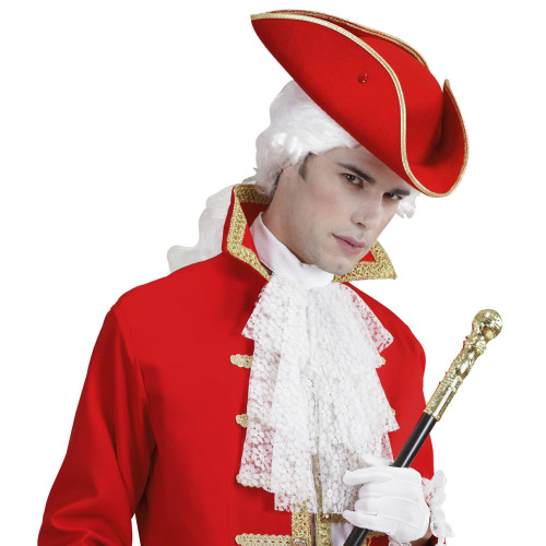 Chapeau tricorne rouge avec bord doré