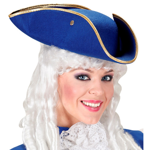 Chapeau tricorne bleu avec bord doré