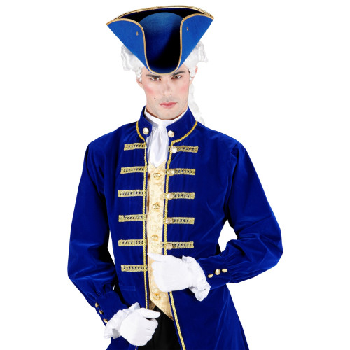 Chapeau tricorne bleu avec bord doré