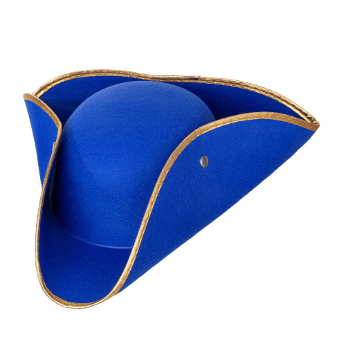 Chapeau tricorne bleu avec bord doré